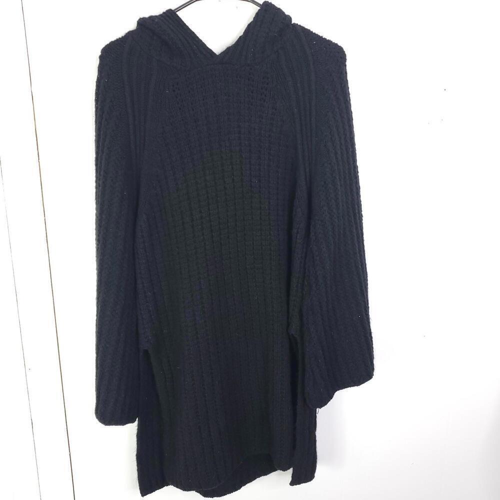 Moth Sweater Womens Small Hooded High Split Hem Casual Thick Knit Black